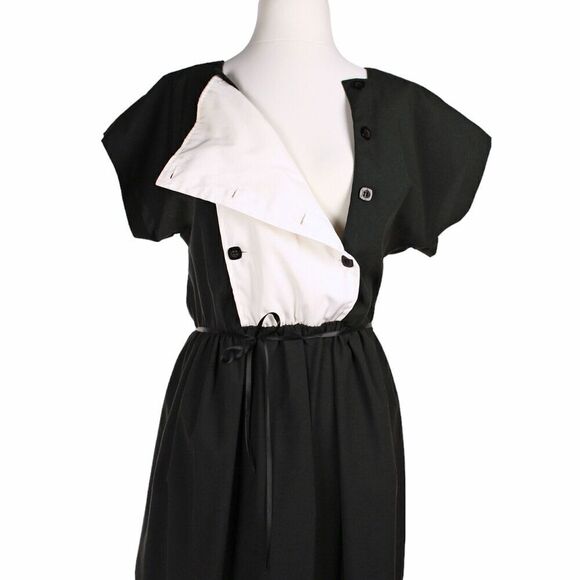Vintage 70s Murray Meisner Black Dress w White Front Elastic Waist Sz L -Hey Viv - Picture 5 of 7